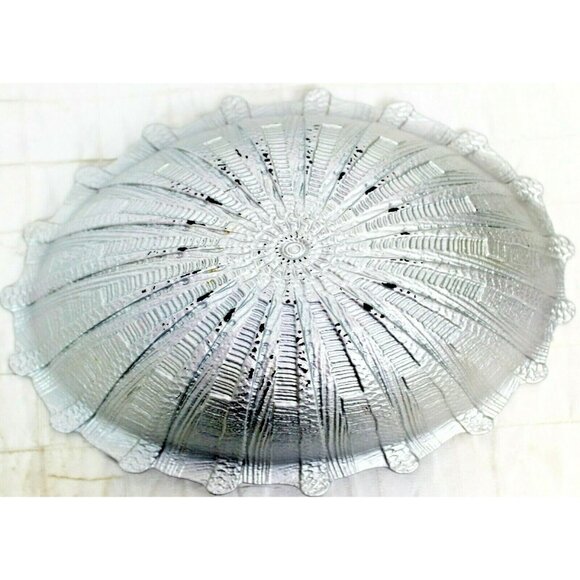 Metallic Rainbow Art Glass Bowl Serving Display Scalloped Shell Oval Texture - Picture 8 of 9